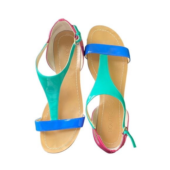 Boutique 9 T-Strap Flat Thong Sandals Teal/Blue/Pink Summer Spring Beach | Sz 9M - Picture 4 of 11